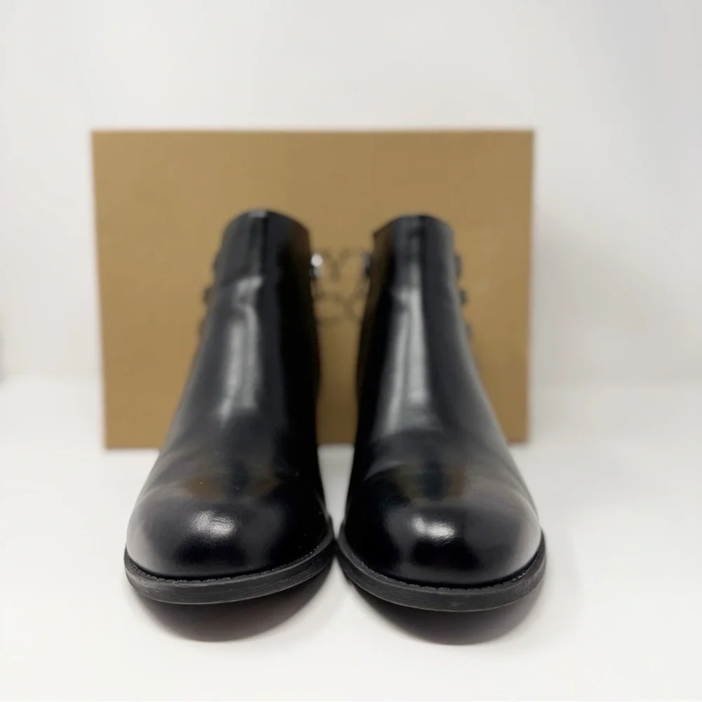 Frye & Co Boden Black Ankle Booties Women’s 9M Block Heel Side Zip Buckle Boots